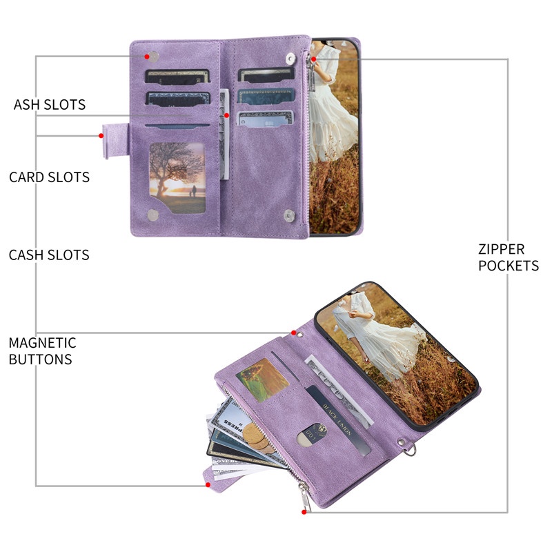 Bao Da Điện Thoại Mềm Có Khóa Kéo Và Ngăn Đựng Thẻ Cho IPhone 14 IPhone 13 Pro Max