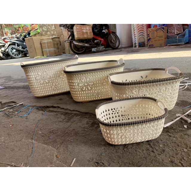 Rổ hoa đựng đồ 4 cỡ, rổ đựng đồ có quai xách nhựa Việt Nhật