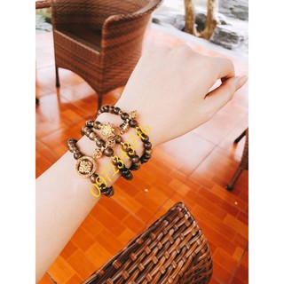 Chuỗi trầm hương mix charm Chuỳ Kim Cang-Bánh xe Pháp Luân