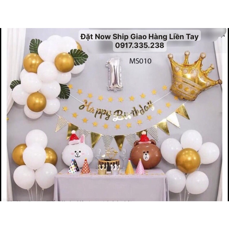 Set Bóng Đầy tháng Thôi Nôi HPBD Cờ Sao 40 Bóng Nhũ Tặng Bơm Keo dán Dây Kết Bóng