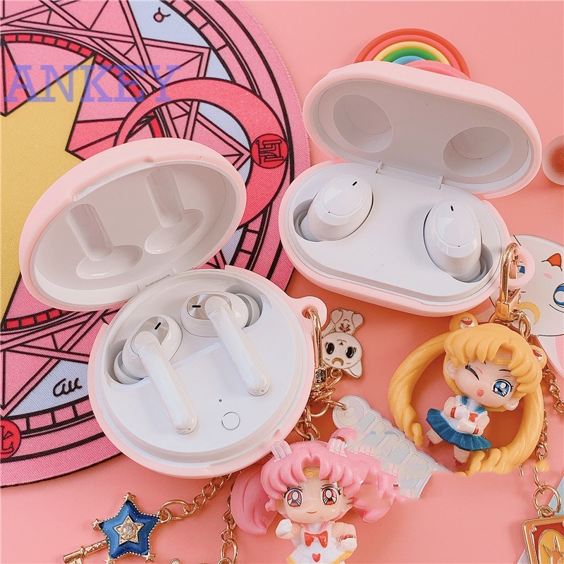 OPPO Enco W11 / Buds / W31 Earphone Silicone Case Pink Girl Sailor Moon Earbuds Waterproof Shockproof Case Soft Protective Case Headphone Cover Headset Skin with Hook