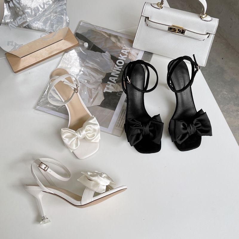 Giày Cao Gót Mũi Vuông Đính Nơ Thời Trang Mùa Hè Hàng Mới 2022