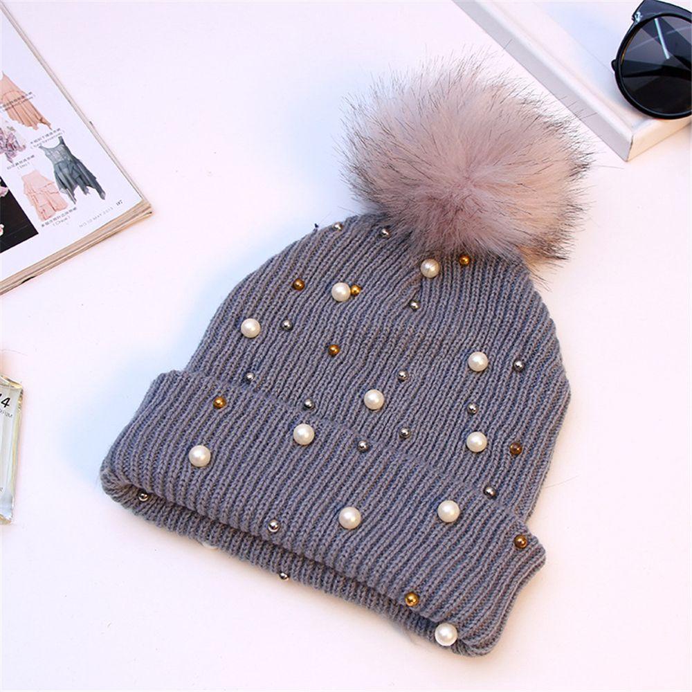 Mũ Beanie Đính Bóng Lông Mềm Mại Thời Trang Cho Nữ