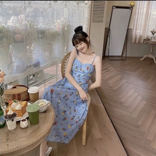 Đầm maxi hoa hở lưng đan dây