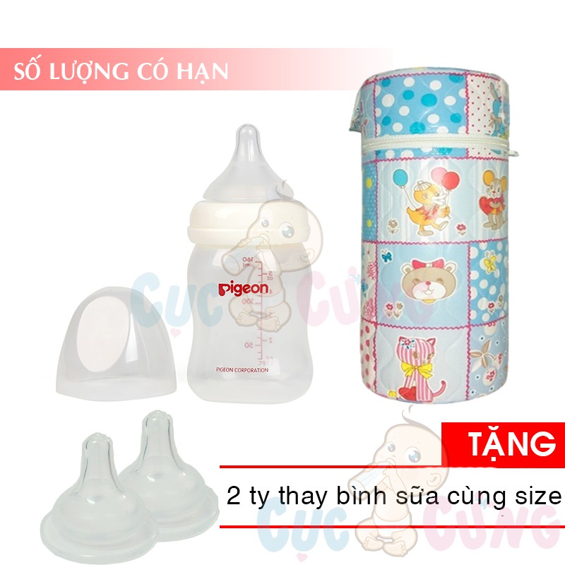 Bình sữa nhựa cổ rộng Pigeon PP (160ml/240ml/330ml) + 1 ủ bình sữa cổ rộng Tặng 2 ty thay binh sua cùng size