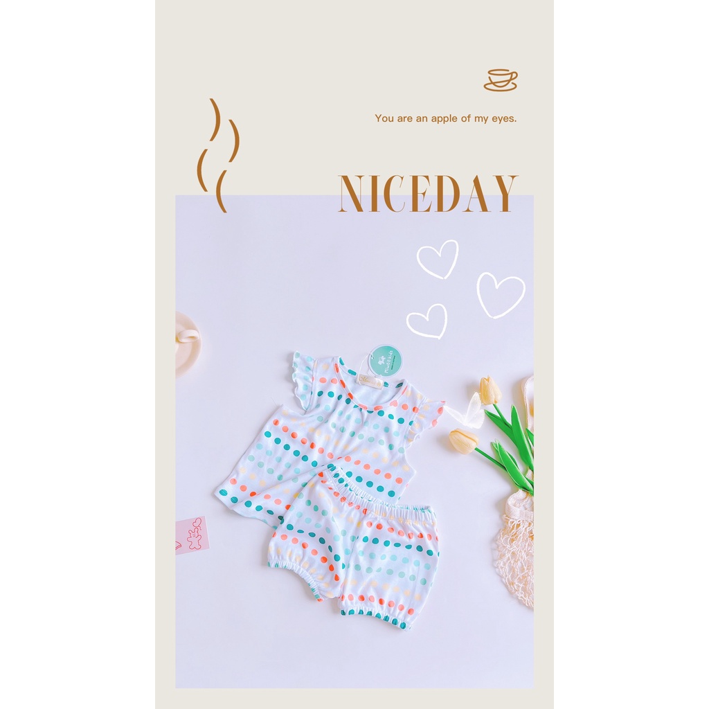 Bộ thun đùi cotton cánh tiên hãng Miwoo kids họa tiết siêu yêu cho bé gái bảng màu 5