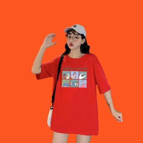 áo thun nữ form rộng in hình cute chữ nhật siêu mát