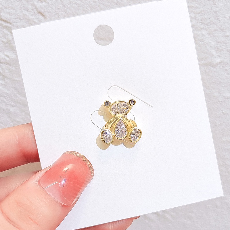 [Jiudolan] Ghim Cài Cổ Áo Hình Gấu Hoạt Hình Đính Đá Zircon Sáng Bóng Thời Trang Hàn Quốc Cho Nữ