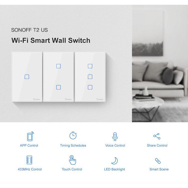 Sonoff Công Tắc Thông Minh Wifi T1 Eu Uk T2 Us 1 2 3 Gang Touch / Wifi / Rf / App Điều Khiển Từ Xa