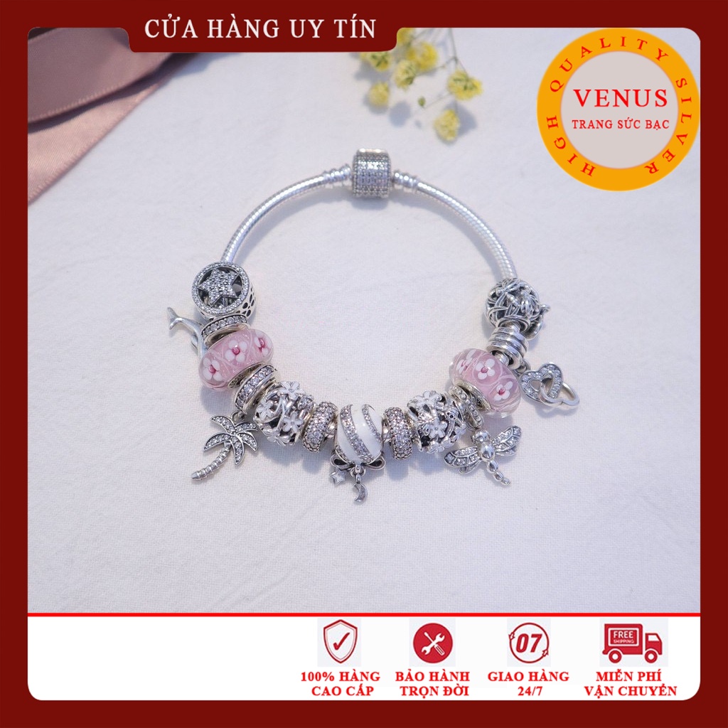 Vòng bạc đeo tay mix hạt charm bạc 925 theo chủ đề- Trang sức bạc Venus