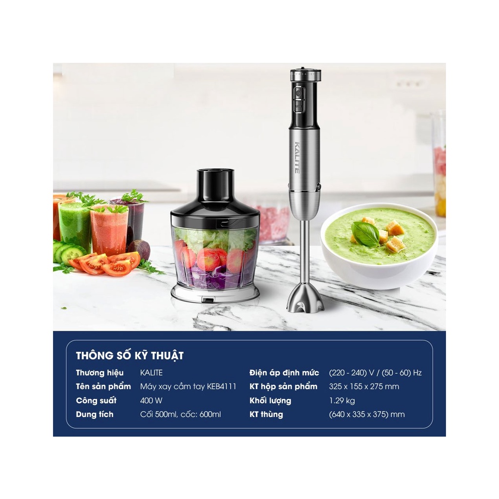 Máy Xay Sinh Tố Cầm Tay Kalite 400W KEB4111 - Hàng chính hãng - Bảo hành 12 tháng
