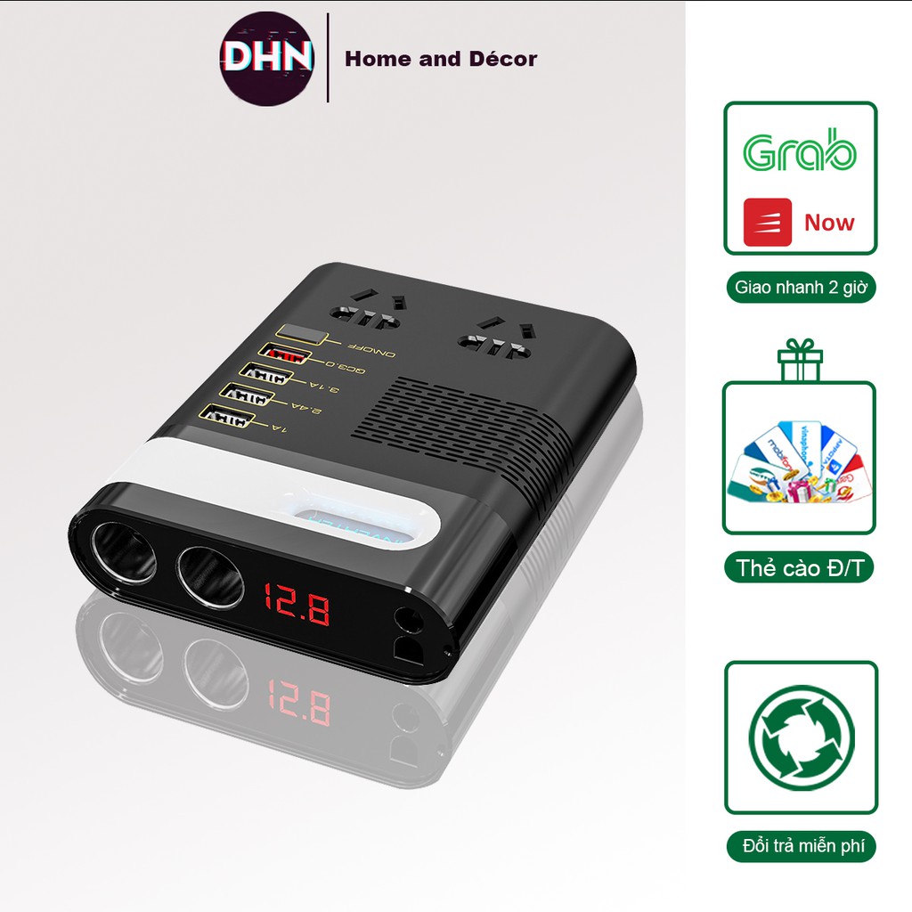 Bộ chuyển nguồn điện Adapter ô tô 12V/24V - 220V Bộ kích điện Adaptor cho xe hơi Biến áp nguồn xe ôtô đầu tẩu