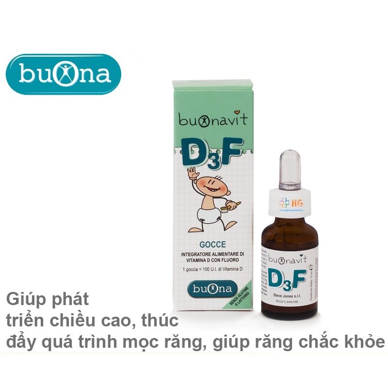 Buonavit D3F - Bổ sung Vitamin D3 và Flo, giúp duy trì cấu trúc xương và răng, tăng tạo khoáng men răng