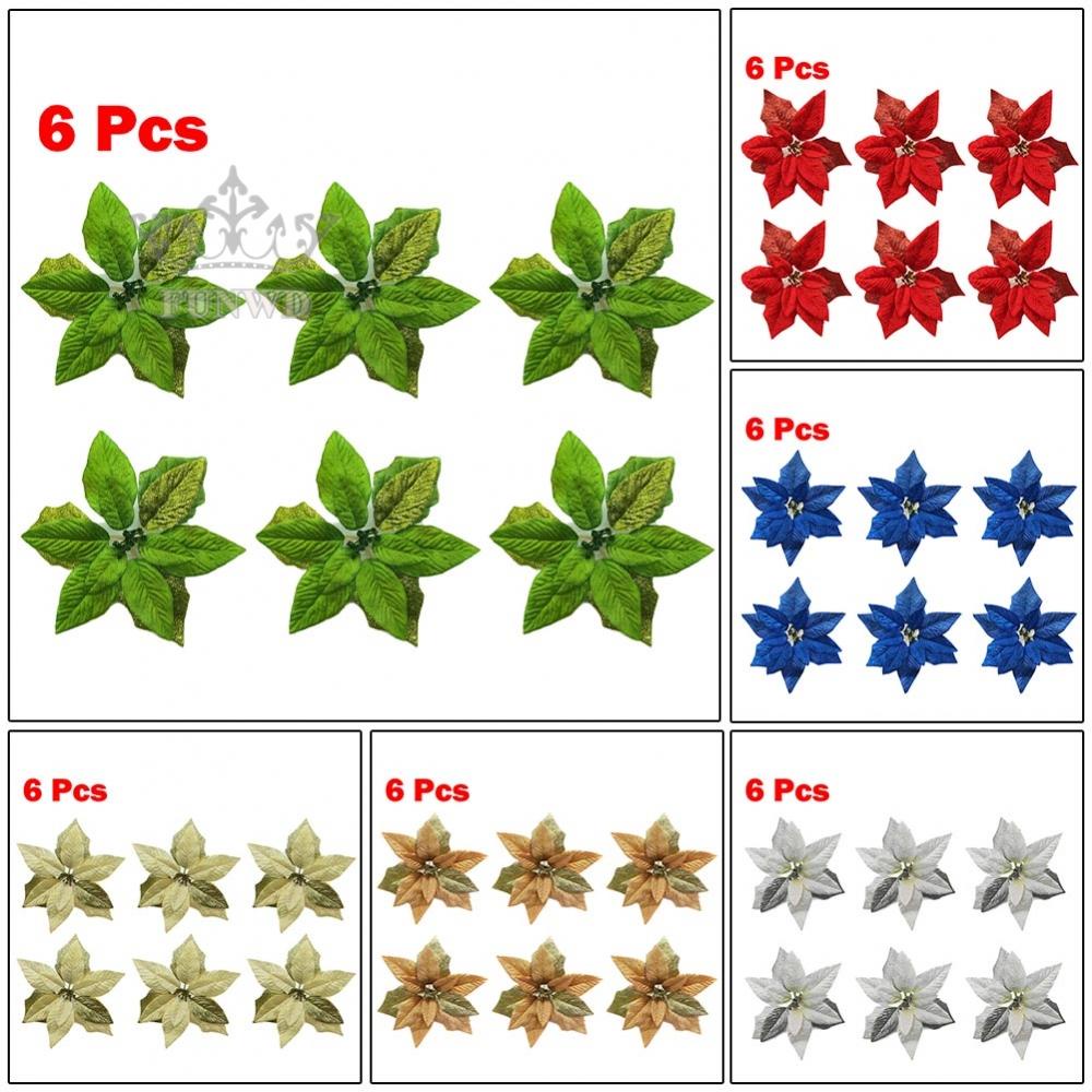 Set 6 Bông Hoa Châu Phi Kim Tuyến 22cm Màu Xanh Dương / Đỏ / Nâu / Vàng Treo Trang Trí Cây Thông Giáng Sinh