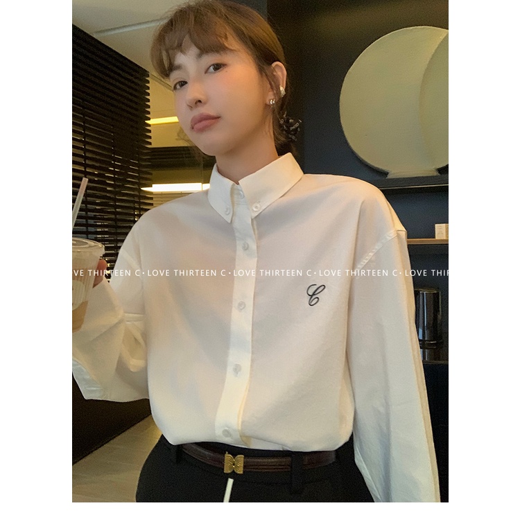 Áo Sơ Mi Tay Dài Dáng Rộng Họa Tiết Thêu Sọc Thiết Kế Mỏng Thời Trang Mùa Xuân Mới