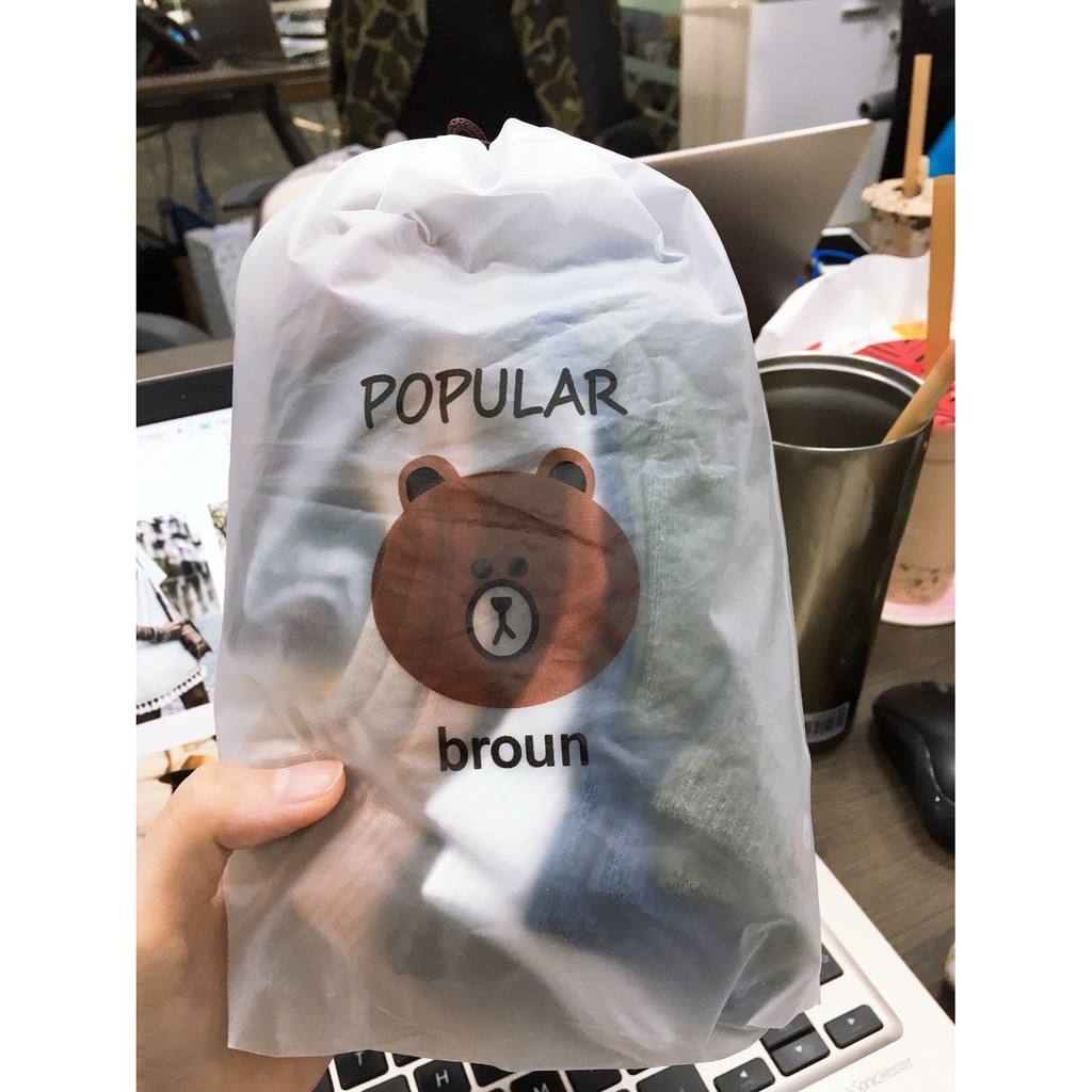 [Set 10 đôi] Tất - Vớ Nữ Hình Gấu Brown Loại 1 - Tặng Kèm Túi Rút Lụa Mờ Sang Mịn Cute