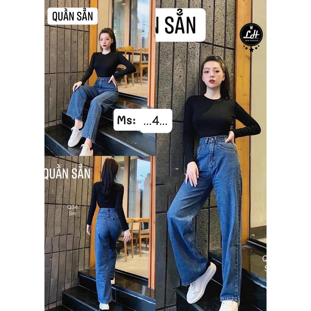 Quần bò nữ - quần jean ống rộng Lê Huy Fashion lưng cao màu xanh nhạt MS 0003 - 0004