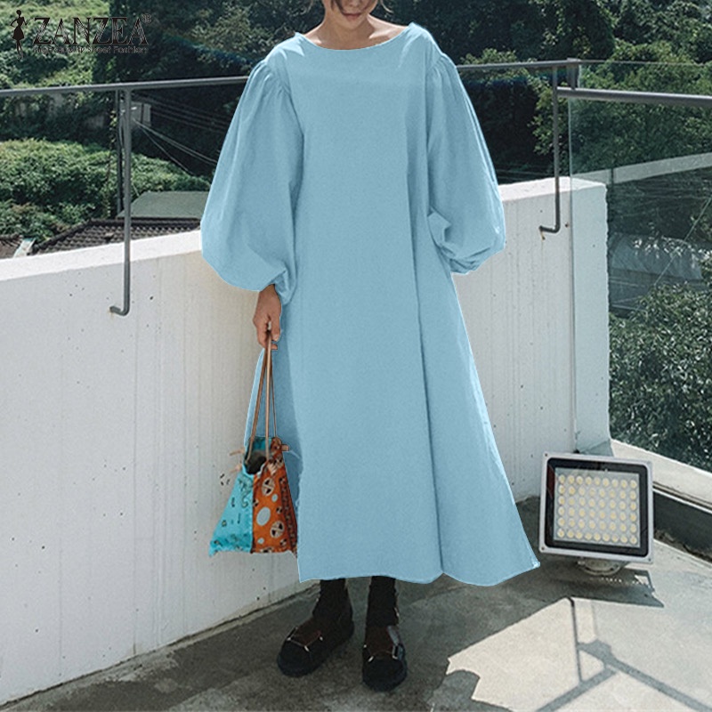 Đầm maxi nữ Zanzea tay phồng dài thiết kế xẻ tà thời trang phong cách Hàn Quốc