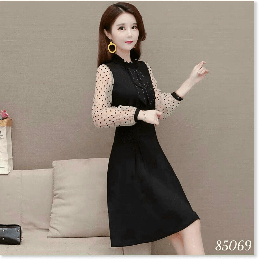 Đầm poly 2 da phối lưới kim tuyên tôn dáng cho các nàng KOKO MI STORE