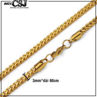 DÂY CHUYỀN INOX NAM MẠ VÀNG KIỂU LẶC ĐÔI VUÔNG 3LY  - độc đáo, không đen, không gỉ, bền màu
