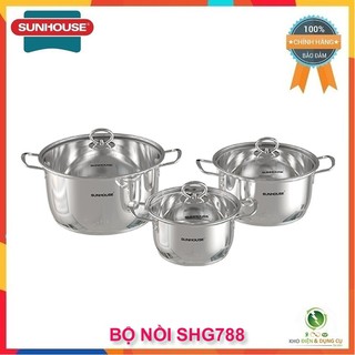 BỘ NỒI INOX 5 ĐÁY SUNHOUSE SH781 / SHG788 DÙNG ĐƯỢC CHO BẾP TỪ ( KÍCH THƯỚC 16-20-24CM )