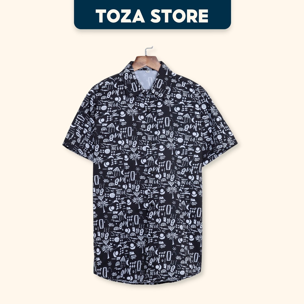 Áo sơ mi nam hoạ tiết chất liệu lụa ép thoáng mát, áo sơ mi đi biển TOZA FRHTR33