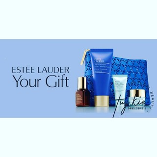 Túi mỹ phẩm estee lauder hoa nền xanh dương đục lỗ