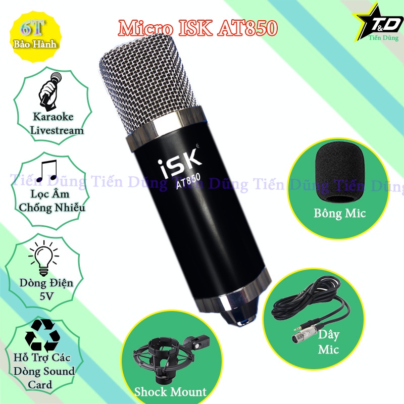 [Mã ELHACE giảm 4% đơn 300K] Mic thu âm ISK AT850 Sound card ks108 bản tiếng anh đi dây livestream ma2 chân màng