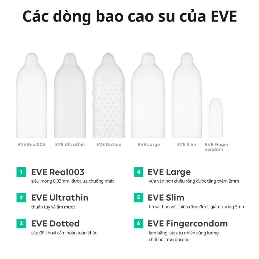 Bao cao su EVE Ultrathin l Bao cao su siêu mỏng l Giàu gel bôi trơn