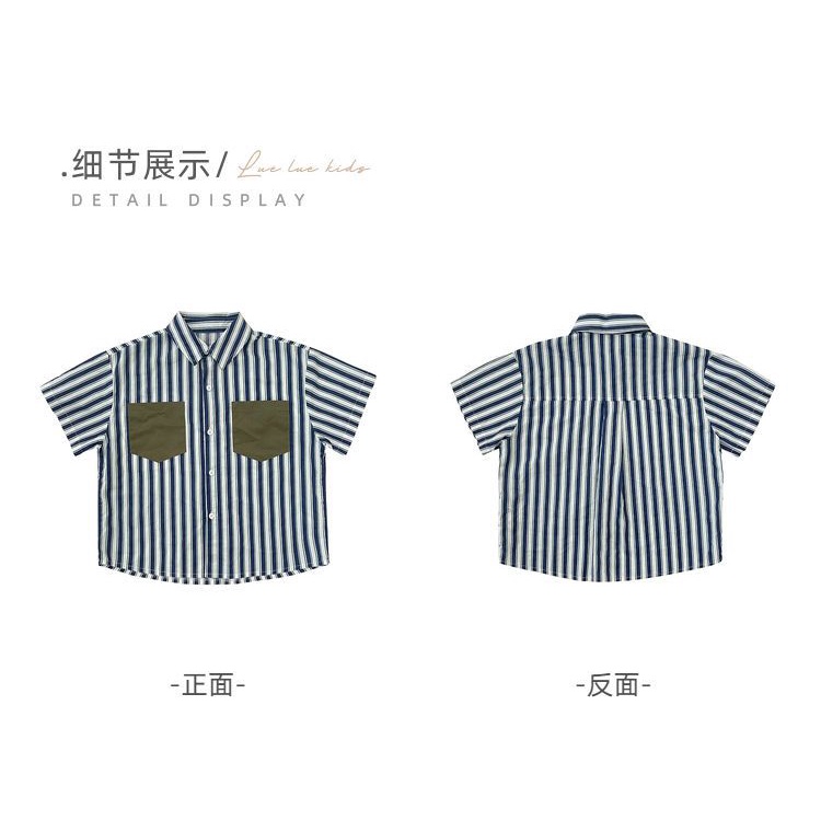 Áo Sơ Mi Cotton Ngắn Tay Họa Tiết Kẻ Sọc Thời Trang Mùa Hè Cho Bé Trai