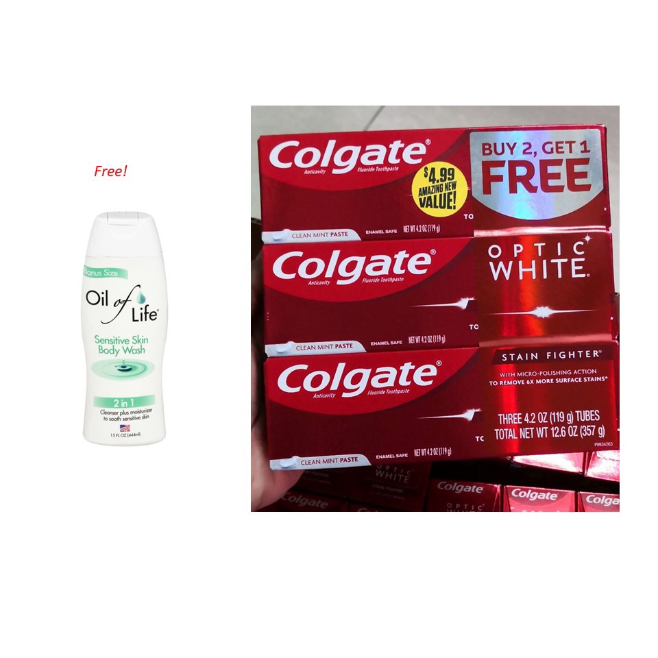Bộ 03 cây kem đánh răng colgate optic white 119g - Mỹ