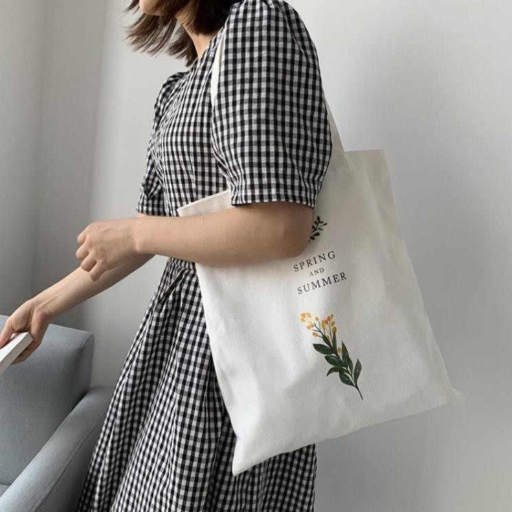 Túi tote vải canvas cành hoa cải Siêu hot tặng quà xinh