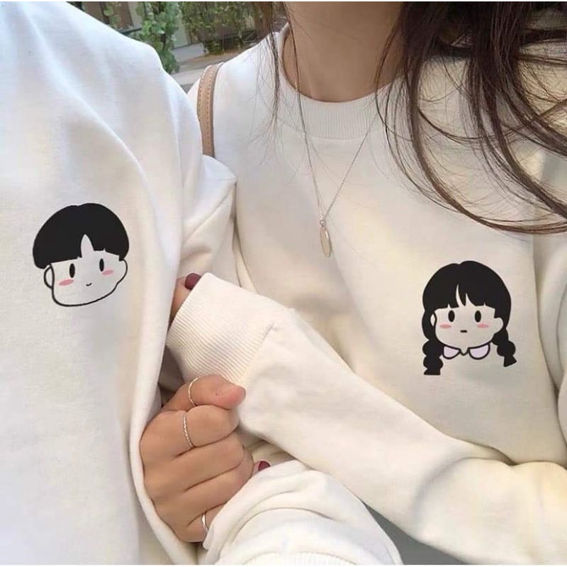 áo đôi  thu đông dài tay nỉ bông logo chi bi đáng yêu