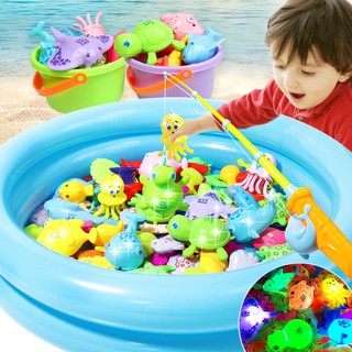 Bộ đồ chơi câu cá trẻ em cho bé trai và gái, từ tính cảm ứng ao phát sáng, xếp hình dưới nước