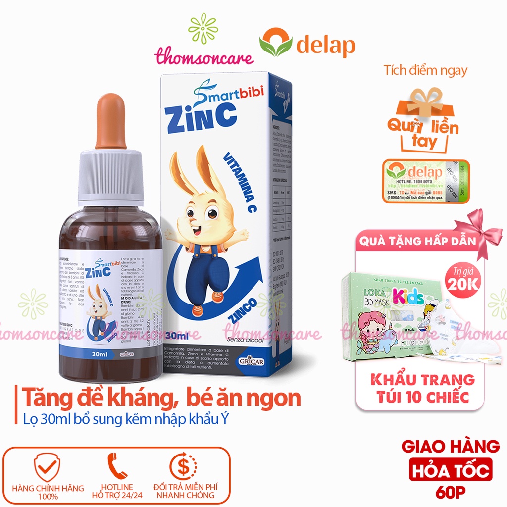 Smartbibi Zinc bổ sung siro kẽm tăng đề kháng, bé biếng ăn, tiêu hóa kém,tiêu chảy Smart bibi Zinc