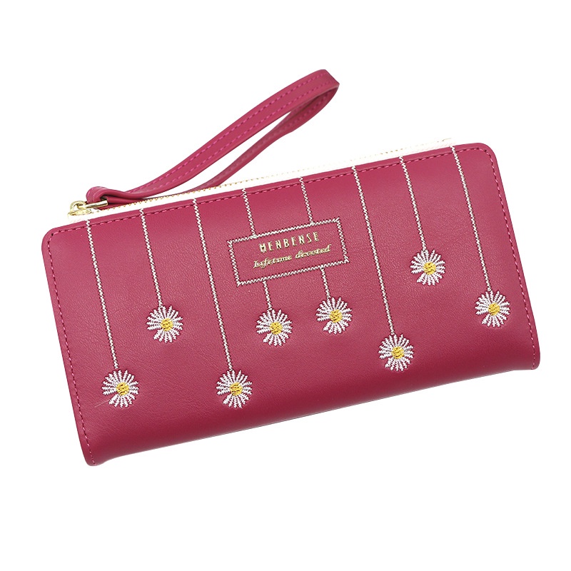 Ví Cầm Tay Dáng Dài Nhiều Ngăn Đựng Thẻ Thêu Hoa Cúc Nhỏ Dễ Thương Cho Nữ