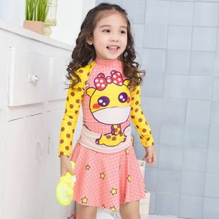 Đồ bơi trẻ em tay dài hình hươu cao cổ cho bé gái