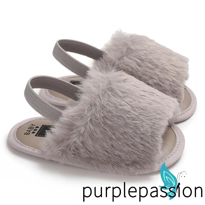 Dép quai hậu phối lông mềm mại chống trượt thời trang cho bé gái