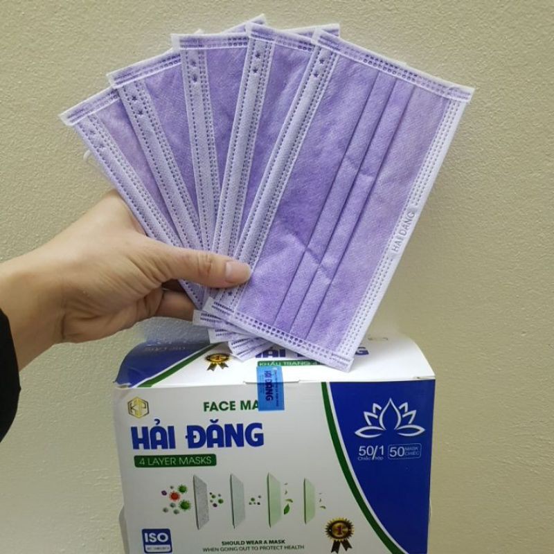 Hộp 50 Chiếc Khẩu Trang y Tế Màu Tím 4 Lớp