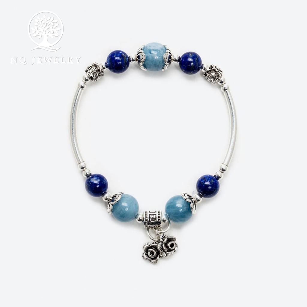 Vòng tay phối charm hoa bạc treo - NQ Jewelry