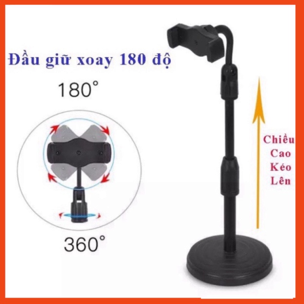 Giá Đỡ Điện Thoại Livestream, Kẹp Điện Thoại Đa Năng Xoay 360 Độ, Điều Chỉnh Độ Cao .PKCH8886