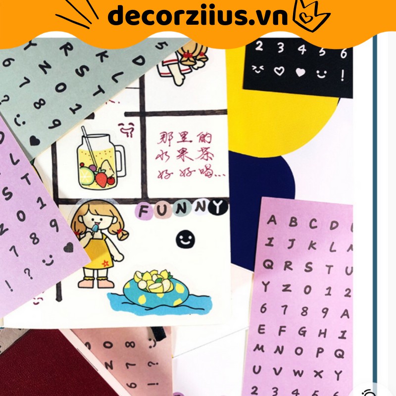 Nhãn dán Sticker chữ cái alphabet,bảng chữ cái viền tròn dán note trang trí sổ học tập