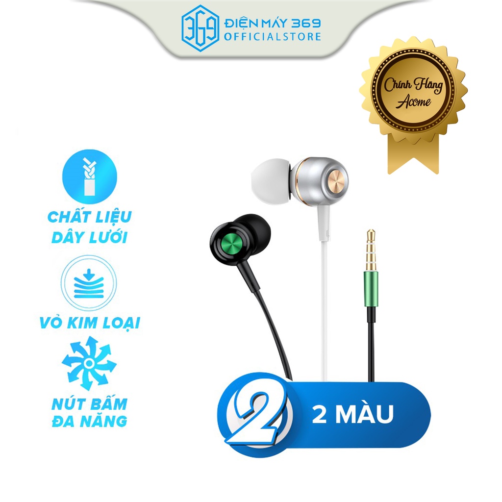 Tai nghe Nhét Tai ACOME AW02, Cổng tham gia 3.5mm, Nút bấm đa năng, Âm thanh sống động, trung thực, 