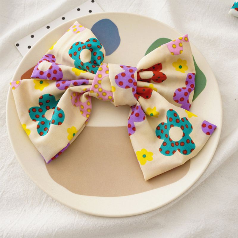 Kẹp Tóc Nơ In Họa Tiết Hoa Xinh Xắn Thời Trang Cho Nữ