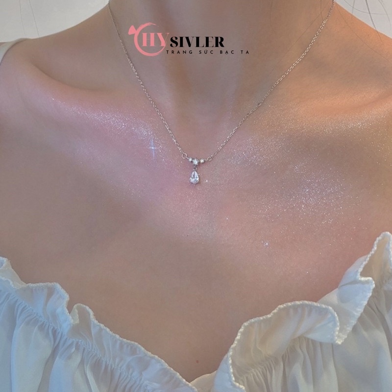 Dây chuyền bạc ý s925 giọt sương giọt lệ giọt nước đính đá nhỏ xinh nữ tính dây chuyền nữ bạc thật giá rẻ