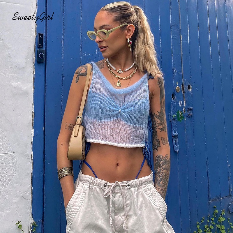 Áo Tank Top Dệt Kim Cổ Tròn Dáng Rộng Phối Màu Tương Phản Thời Trang 2022 Cho Nữ