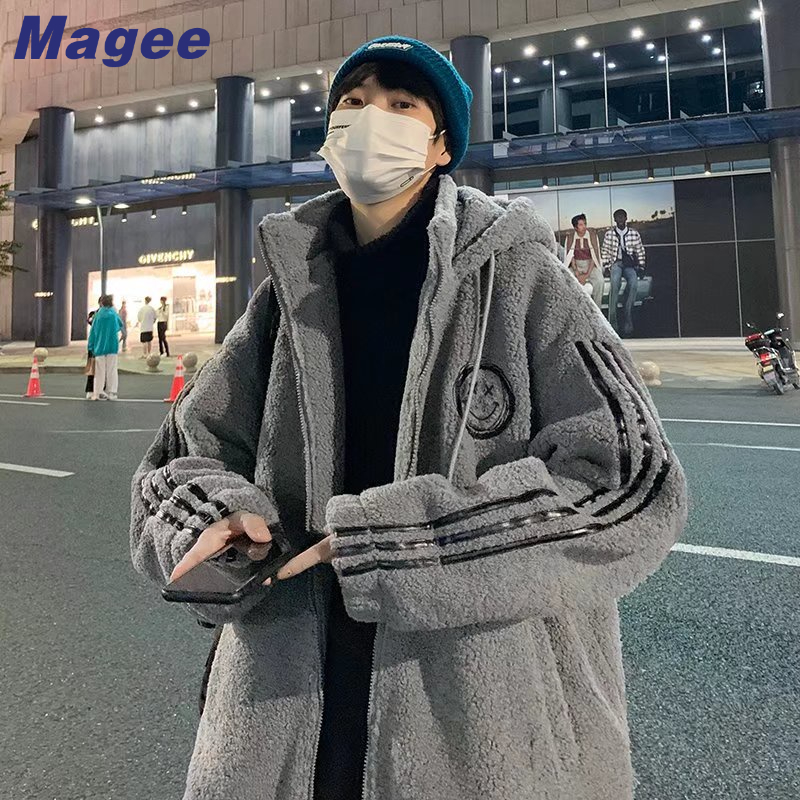 Magee Áo Khoác cotton Len Lông Cừu Phối Nhung Dày Dặn Dáng Rộng Thời Trang Mùa Đông Cho Nam Giới