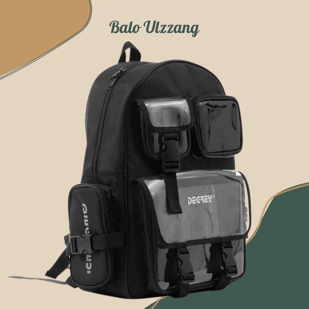 Balo nam, nữ đi học Degrey Basic trong suốt phong cách Ulzzang Hàn Quốc với chất liệu chống thấm nước 600DEG