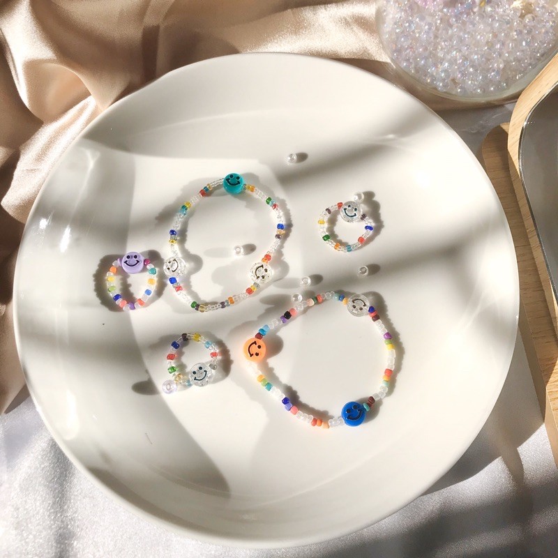 Vòng tay hạt cườm - Nhẫn hạt cườm mặt cười nhiều màu sắc 🌈🌈🌈