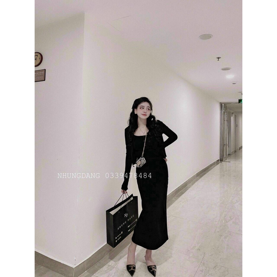 ĐẦM BODY HAI DÂY KÈM ÁO KHOÁC NGOÀI TAY DÀI SEXY cực xinh